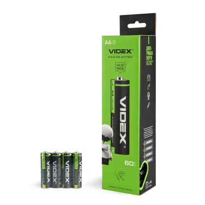 Батарейка лужна Videx LR6/AA 4шт SHRINK, Videx, 25468