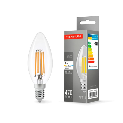 LED лампа TITANUM  Filament C37 4W E14 4100K, Titanum, 25523