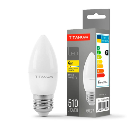LED лампа TITANUM C37 6W E27 3000K, Titanum, 25679