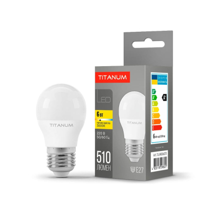 LED лампа TITANUM G45 6W E27 3000K, Titanum, 25681