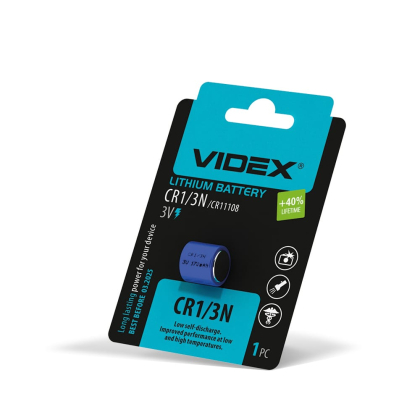 Батарейка літієва Videx CR1/3N 1шт BLISTER, Videx, 25724