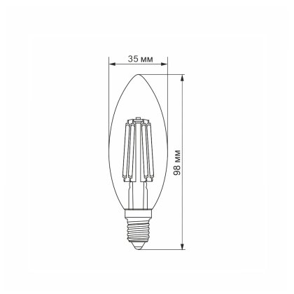 LED лампа VIDEX Filament C37F 6W E14 3000K, Videx, 25793