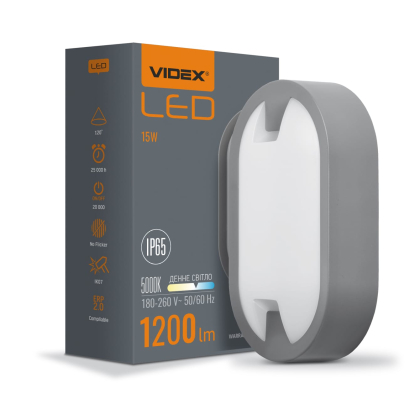 LED світильник IP65 овальний VIDEX 15W 5000K сірий, Videx, 25805