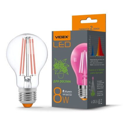 LED лампа VIDEX Filament A60FF 08W E27 1200K, Videx, 25883