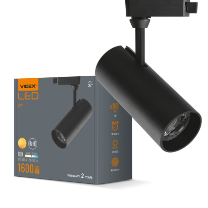 LED світильник трековий VIDEX 20W 4100K чорний, Videx, 25912