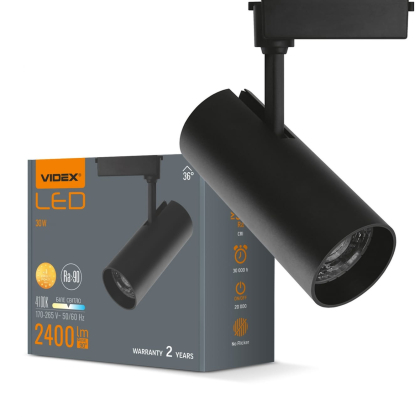 LED світильник трековий VIDEX 30W 4100K чорний, Videx, 25913