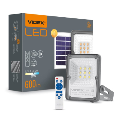 LED прожектор автономний VIDEX 600Lm 5000K Сенсорний, Videx, 26170