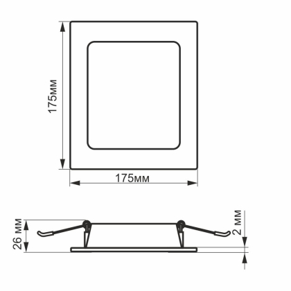 LED світильник Back вбудований квадрат VIDEX 16W 5000K, Videx, 26342