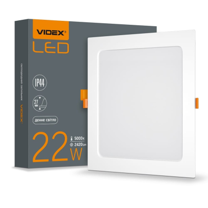 LED світильник Back вбудований квадрат VIDEX 22W 5000K, Videx, 26343