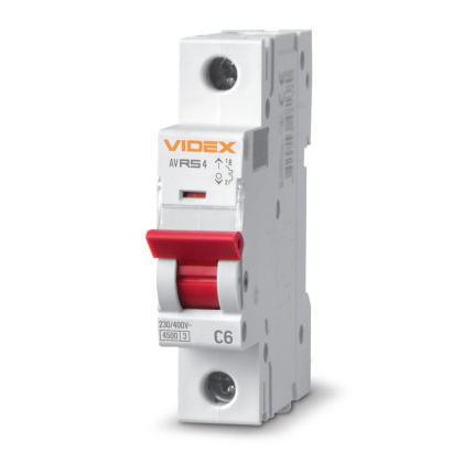 Автоматичний вимикач RS4 1п 6А 4,5кА С VIDEX RESIST, Videx, 26502