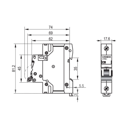 Автоматичний вимикач RS4 1п 25А С 4,5кА VIDEX RESIST, Videx, 26506