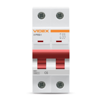 Автоматичний вимикач RS4 2п  6А С 4,5кА VIDEX RESIST, Videx, 26513