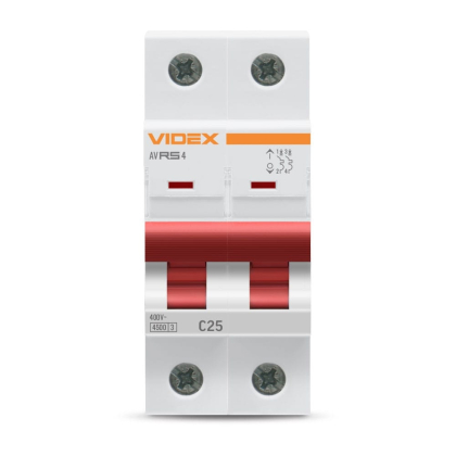Автоматичний вимикач RS4 2п 25А С 4,5кА VIDEX RESIST, Videx, 26517