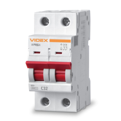Автоматичний вимикач RS4 2п 32А С 4,5кА VIDEX RESIST, Videx, 26518