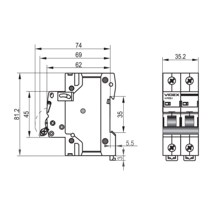 Автоматичний вимикач RS4 2п 40А С 4,5кА VIDEX RESIST, Videx, 26519