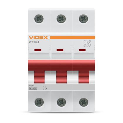 Автоматичний вимикач RS4 3п 6А С 4,5кА VIDEX RESIST, Videx, 26522