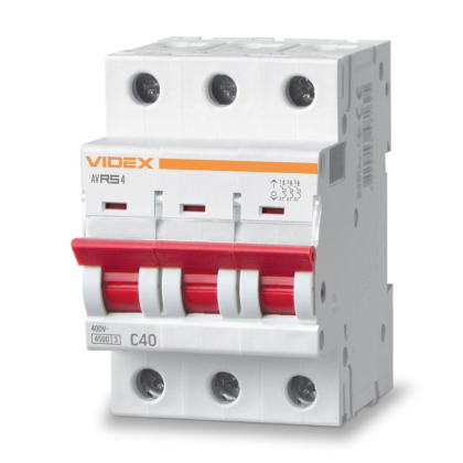 Автоматичний вимикач RS4 3п 40А С 4,5кА VIDEX RESIST, Videx, 26536