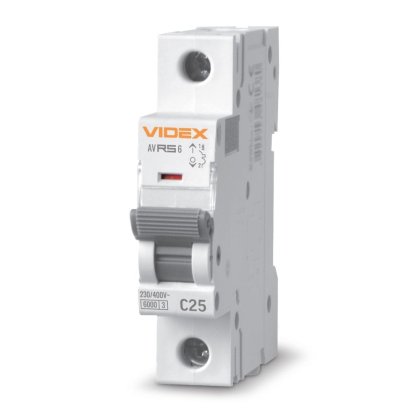 Автоматичний вимикач RS6 1п 25А 6кА С VIDEX RESIST, Videx, 26549