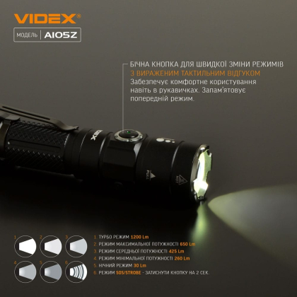 Портативний світлодіодний ліхтарик VIDEX VLF-A105Z 1200Lm 5000K, Videx, 26567