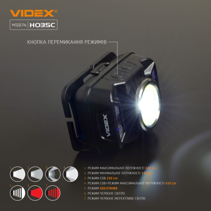 Налобний світлодіодний ліхтарик VIDEX VLF-H035C 410Lm 5000K, Videx, 26571