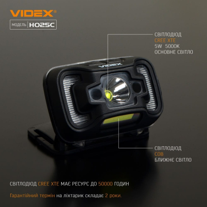 Налобний світлодіодний ліхтарик VIDEX VLF-H025C 310Lm 5000K, Videx, 26572