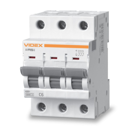Автоматичний вимикач RS6 3п 6А 6кА С VIDEX RESIST, Videx, 26578