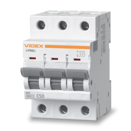 Автоматичний вимикач RS6 3п 50А 6кА С VIDEX RESIST, Videx, 26588