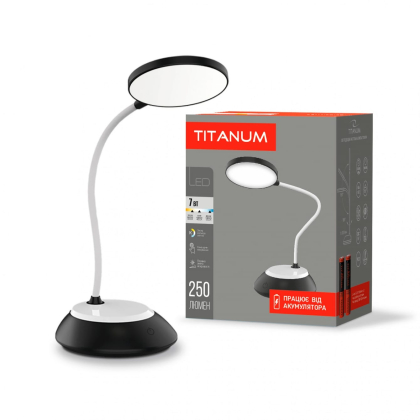 LED лампа настiльна з акумулятором TITANUM TLTF-022B 7W 3000-6500K USB чорна, Titanum, 26844