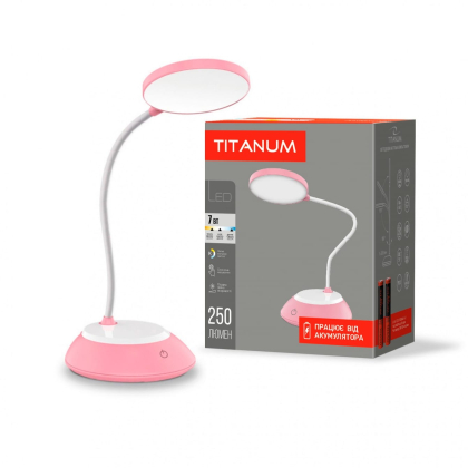 LED лампа настiльна з акумулятором TITANUM TLTF-022P 7W 3000-6500K USB рожева, Titanum, 26845
