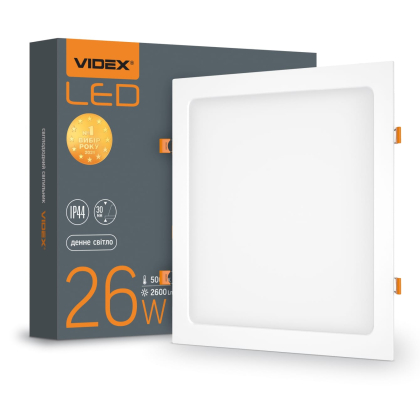 LED світильник Back вбудований квадратний VIDEX 26W 5000K, Videx, 26904