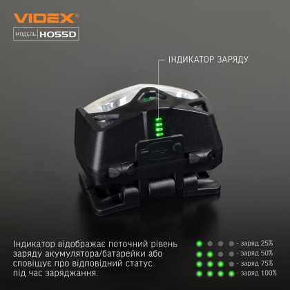 Налобний світлодіодний ліхтарик VIDEX VLF-H055D 500Lm 5000K, Videx, 27212