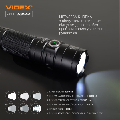 Портативний світлодіодний ліхтарик VIDEX VLF-A355C 4000Lm 5000K, Videx, 27214