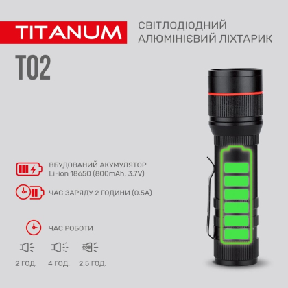 Портативний світлодіодний ліхтарик TITANUM TLF-T02 200Lm 6500K, Titanum, 27317