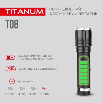 Портативний світлодіодний ліхтарик TITANUM TLF-T08 700Lm 6500K, Titanum, 27323