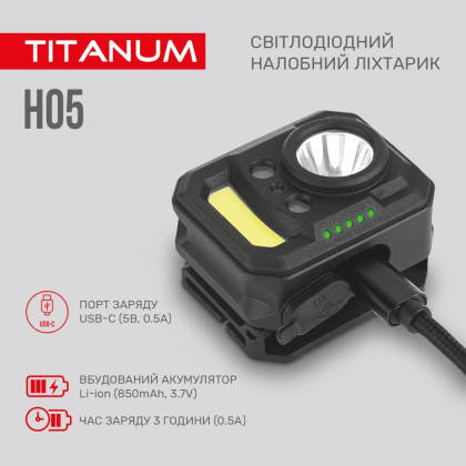 Налобний світлодіодний ліхтарик TITANUM TLF-H05 250Lm 6500K, Titanum, 27328