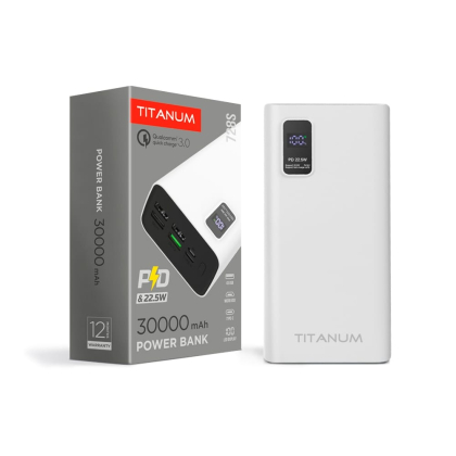 Повербанк TITANUM 728S 30000mAh 22.5W White, Titanum, 27365