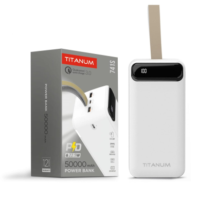 Повербанк 50000mAh TITANUM 741S 22.5W White, Titanum, 27532