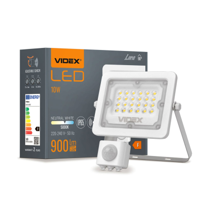 LED прожектор VIDEX F2e 10W 900Lm 5000K 220V з датчиком руху та освітленості, Videx, 27541