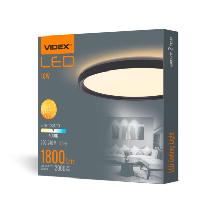 LED світильник з декоративною підсвіткою круглий VIDEX DL3R 18W 4000K Чорний, Videx, 27576