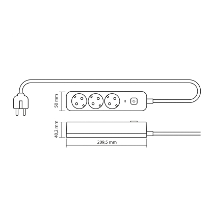Мережевий подовжувач VIDEX ONCORD з/з 3п 3м (3x1.5мм) з кнопкою White, Videx, 27685