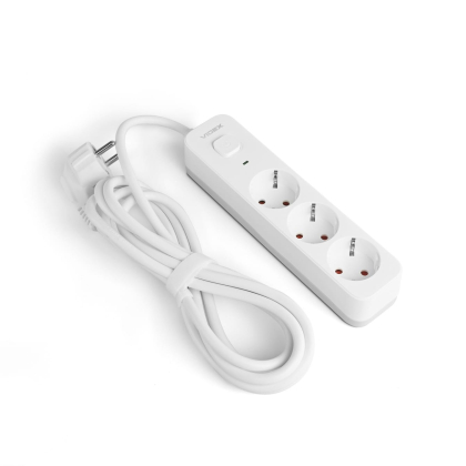 Мережевий подовжувач VIDEX ONCORD з/з 3п 3м (3x1.5мм) з кнопкою White, Videx, 27685