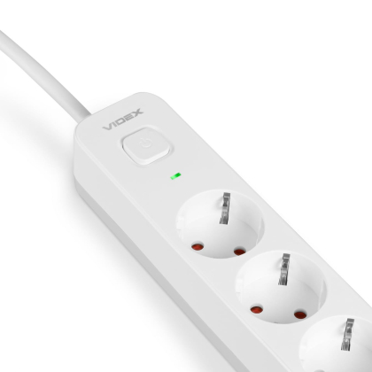 Мережевий подовжувач VIDEX ONCORD з/з 3п 3м (3x1.5мм) з кнопкою White, Videx, 27685
