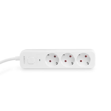 Мережевий подовжувач VIDEX ONCORD з/з 3п 3м (3x1.5мм) з кнопкою White, Videx, 27685