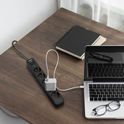 Мережевий подовжувач VIDEX ONCORD з/з 5п 3м (3x1.5мм) з кнопкою Black, Videx, 27690