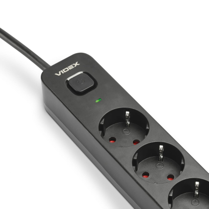 Мережевий подовжувач VIDEX ONCORD з/з 5п 3м (3x1.5мм) з кнопкою Black, Videx, 27690