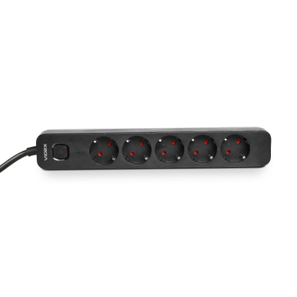 Мережевий подовжувач VIDEX ONCORD з/з 5п 3м (3x1.5мм) з кнопкою Black, Videx, 27690