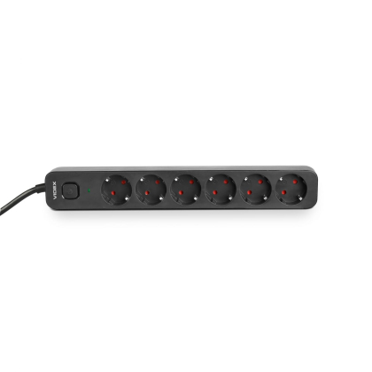 Мережевий подовжувач VIDEX ONCORD з/з 6п 3м (3x1.5мм) з кнопкою Black, Videx, 27692