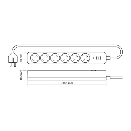 Мережевий подовжувач VIDEX ONCORD з/з 6п 3м (3x1.5мм) з кнопкою Black, Videx, 27692