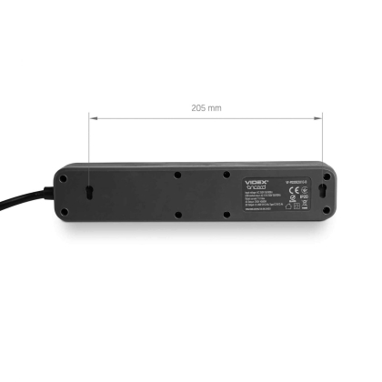 Мережевий подовжувач VIDEX ONCORD з/з 3п 3м (3x1.5мм) 2.4А 2USB+USB-C з кнопкою Black, Videx, 27694