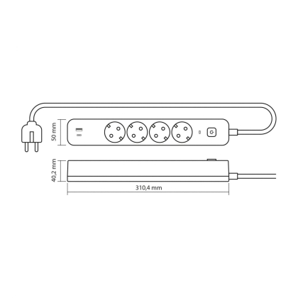 Мережевий подовжувач VIDEX ONCORD з/з 4п 3м (3x1.5мм) 3.4А USB(QC3.0) +USB-C(PD20W) з кнопкою White, Videx, 27695